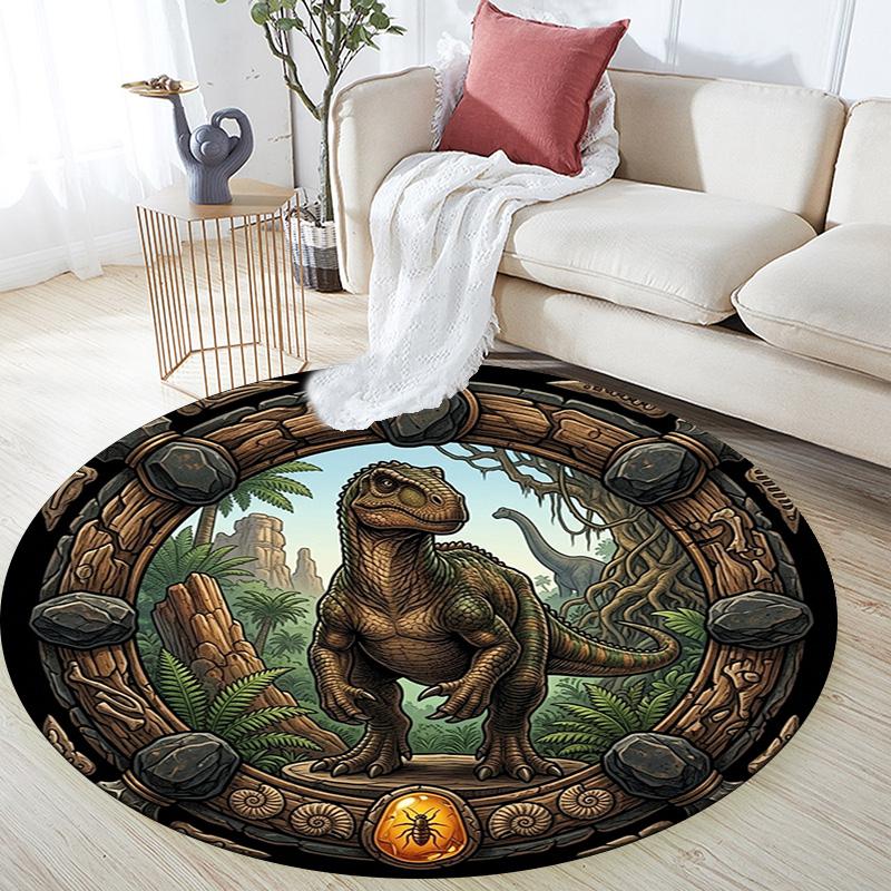 Prehistoric Jungle Adventure Round Area Rug Under Office Chairs Bedroom Living Room Home Decor