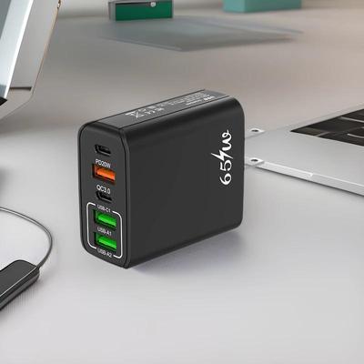Многопортовое зарядное устройство для телефона 65 Вт - Двойной USB-C и Тройной USB-A, Быстрая зарядка 38 Вт, Вилка EU/UK