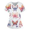 Women's T-shirt V-neck Nurse Uniform Commuting Comfortable Short Sleeved Butterfly Printed T-shirt for Women