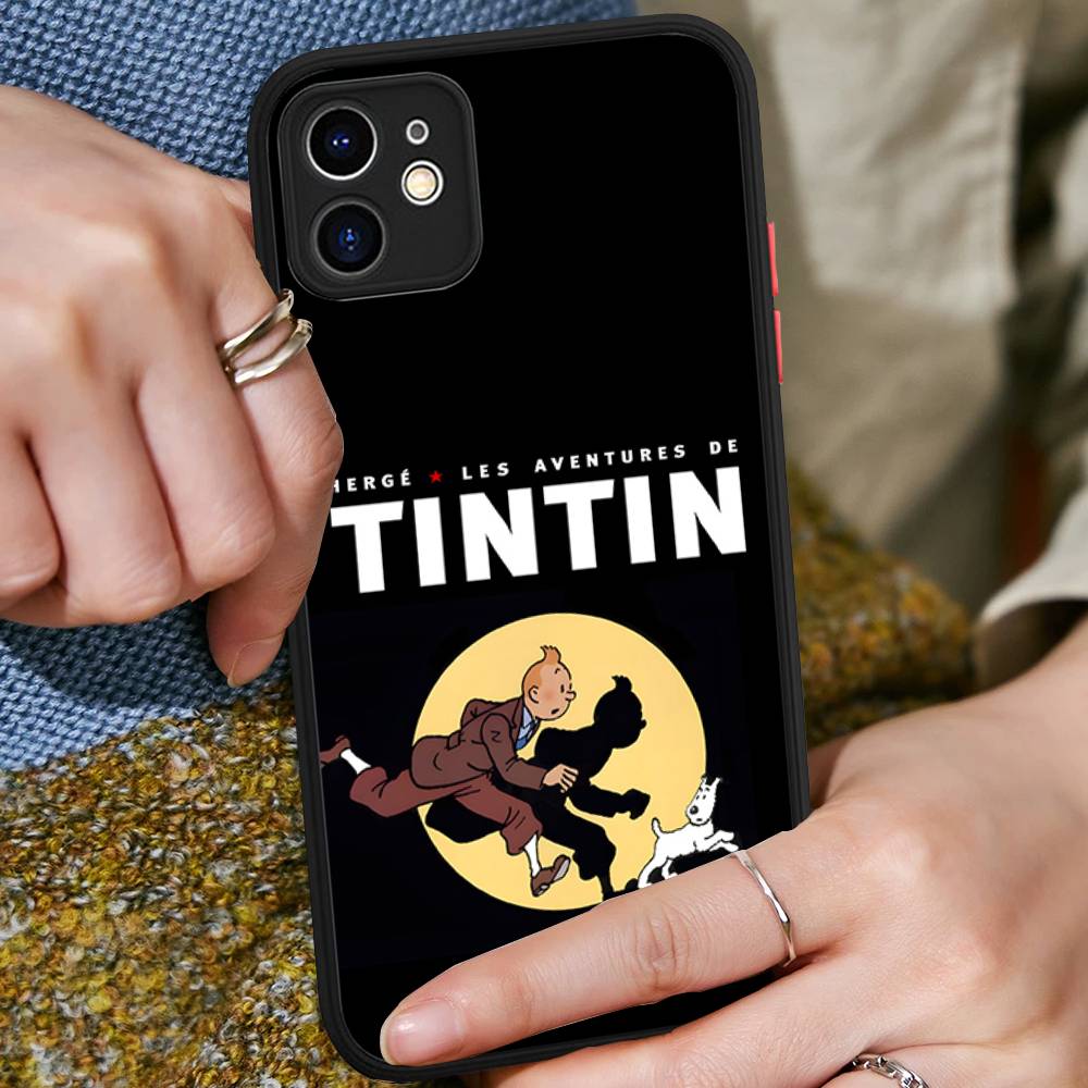 Чехол для телефона T-Tintin A-Adventures для IPhone 16 15 14 13 12 11 Pro Max Plus X XS MAX Черный Матовый Чехол для Телефона