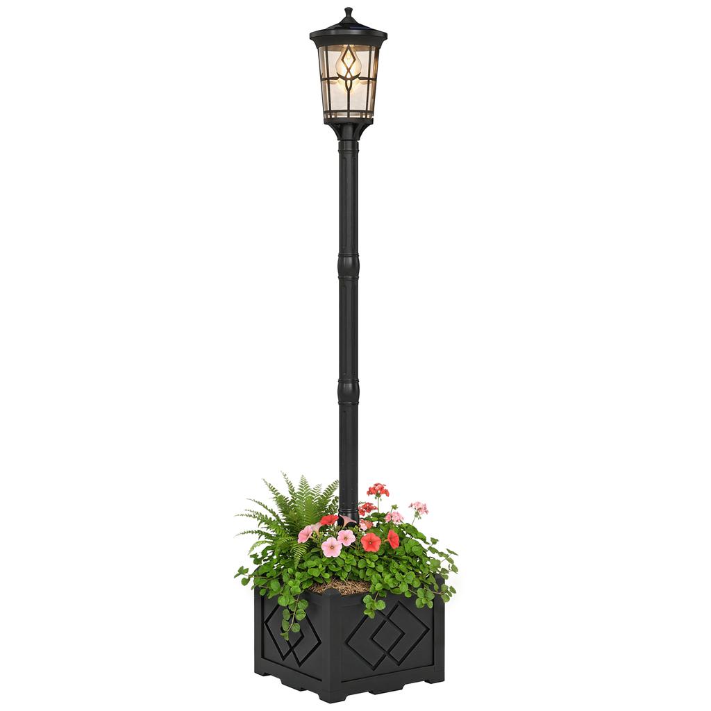 Outdoor Solar Garden Light With Planter 2 Brightness Modes 100 50 Lm Ip44 Automatic On Off Black