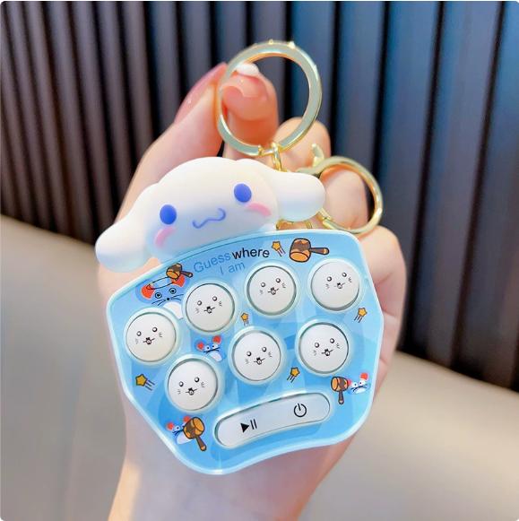 Anime Cinnamoroll Game Console Keychain Melody Kuromi Mini Handheld Whack-A-Mole Decompression Keyring Gifts