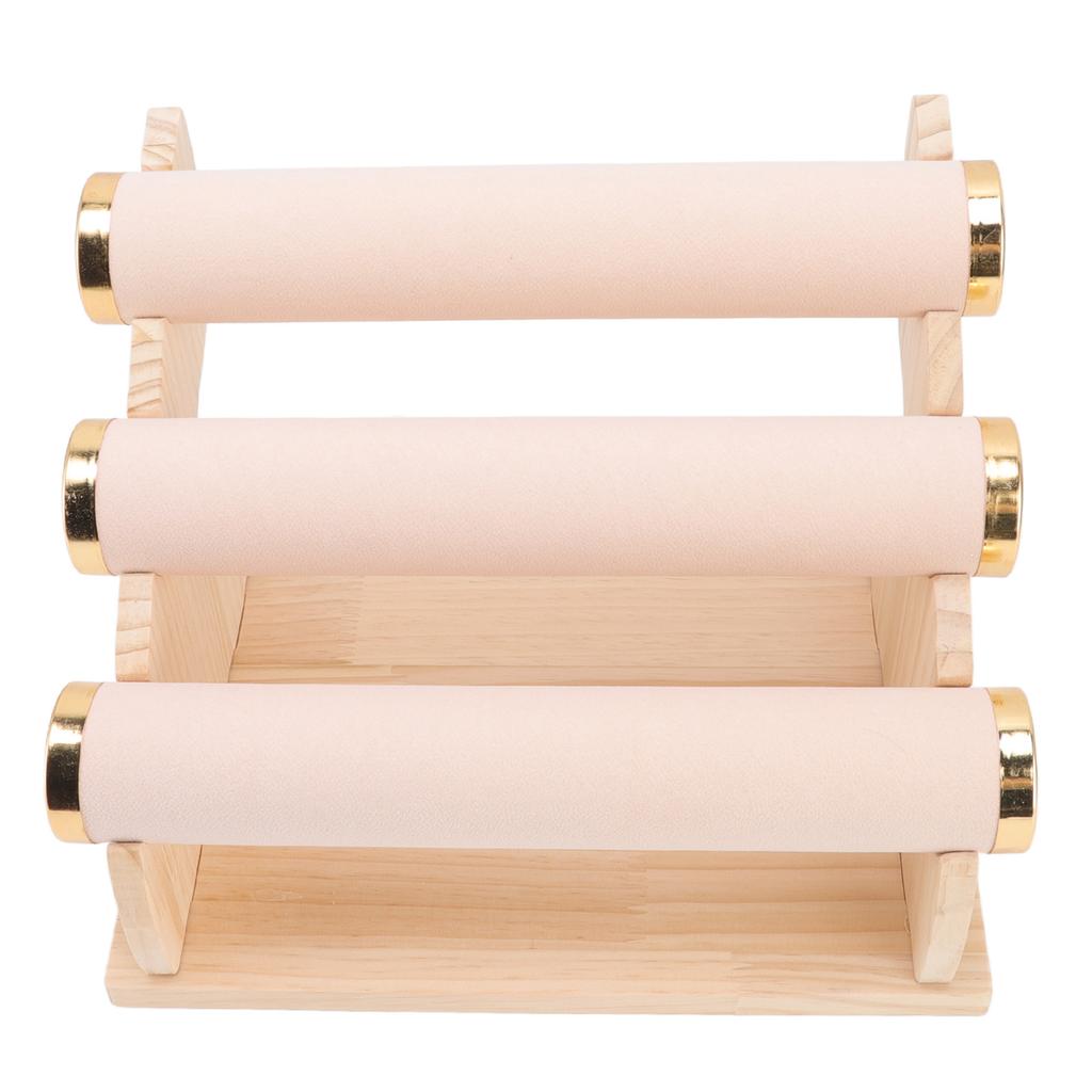 Bracelet Holder 3 Tier Detachable Jewelry Display Stand with Wooden Tray for Watch Home Shop Pink