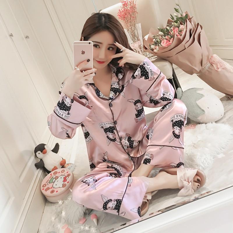 Silk Womens Longsleeved Pajamas Ice Sexy Korean Style Cute Spring And Summer Plus Size M5xl Twopiece Suit