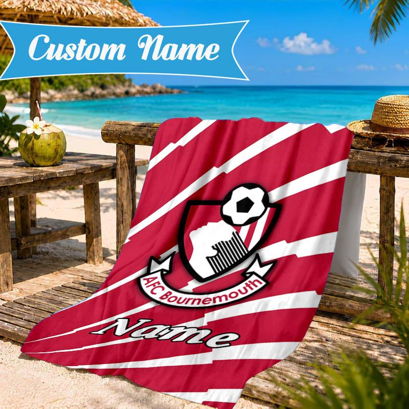 Custom Name Beach Towel Bournemouth Crest Microfiber Beach Towel, Lightweight for Summer Travel, Swimming Pool Fan Birthday Gift