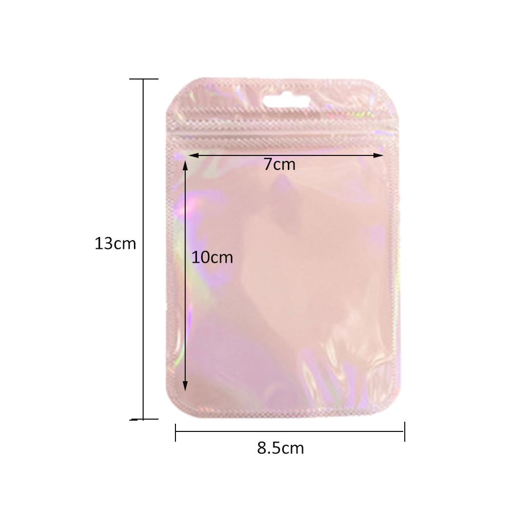 50 шт. голографический лазерный прозрачный пластиковый мешок для ювелирных изделий на молнии для хранения бусин в подарок для малого бизнеса упаковочные материалы