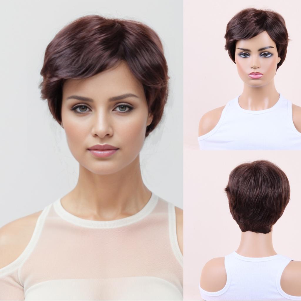 Female Black Brown Wig Women Layered Wigs With Bangs Ladies Natural Wavy Short Wig Daily Use Party Cosplay Heat Resistant Fiber