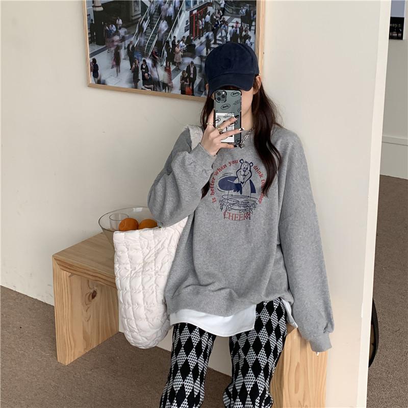 Women Long Sleeve O Neck Loose Pullovers Female Tops Solid Color Sweatshirts