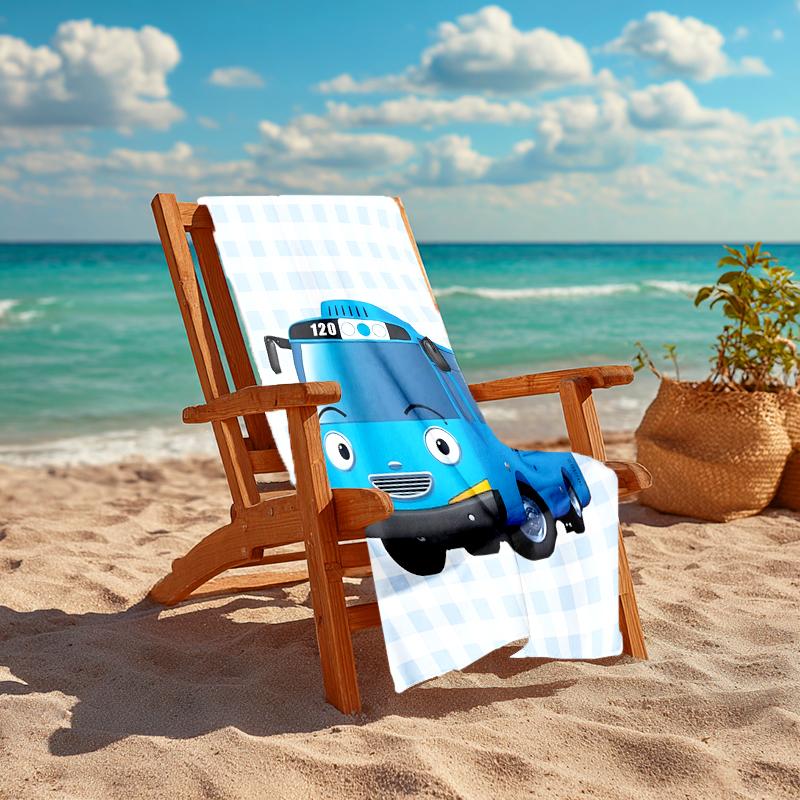 1pc Tayo The Little Bus2 Beach Towel, Comfortable and Thick, and Swimming/Bath/Picnic/Camping Towel, Suitable for Seaside Beaches