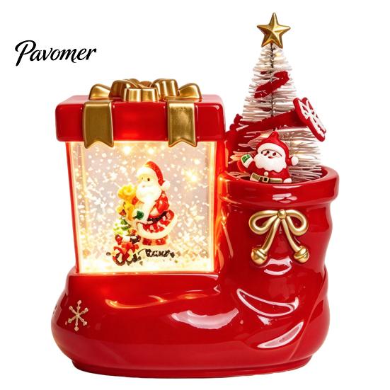 Snow Falling Christmas Gift Globes Lantern with Music, Lighted Xmas Boot Snowing Santa Ornament, Eve for Kids Battery Operated Snowman Night