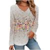 Womens Long Sleeve Tops V Neck Shirts Casual 3D Flower Print Basic Trendy Tee Blouses Fall Tunic Outfits Fitted T Shirts