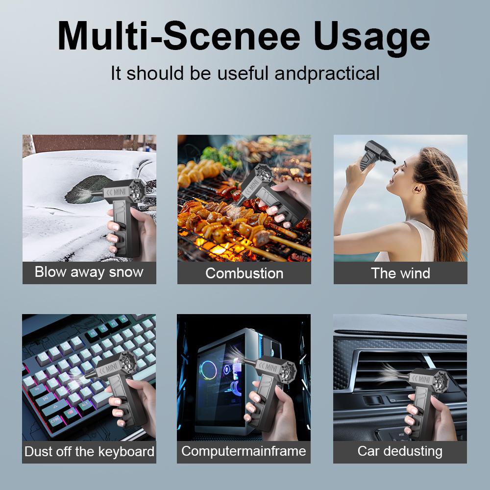Зарядка Type-C Турбовентилятор 130000 об/мин Вентилятор для автомобиля 5 выходных сопел Портативный обдув Снег Очистка Воздуходувка Инструмент Электрический пылесос для воздуха