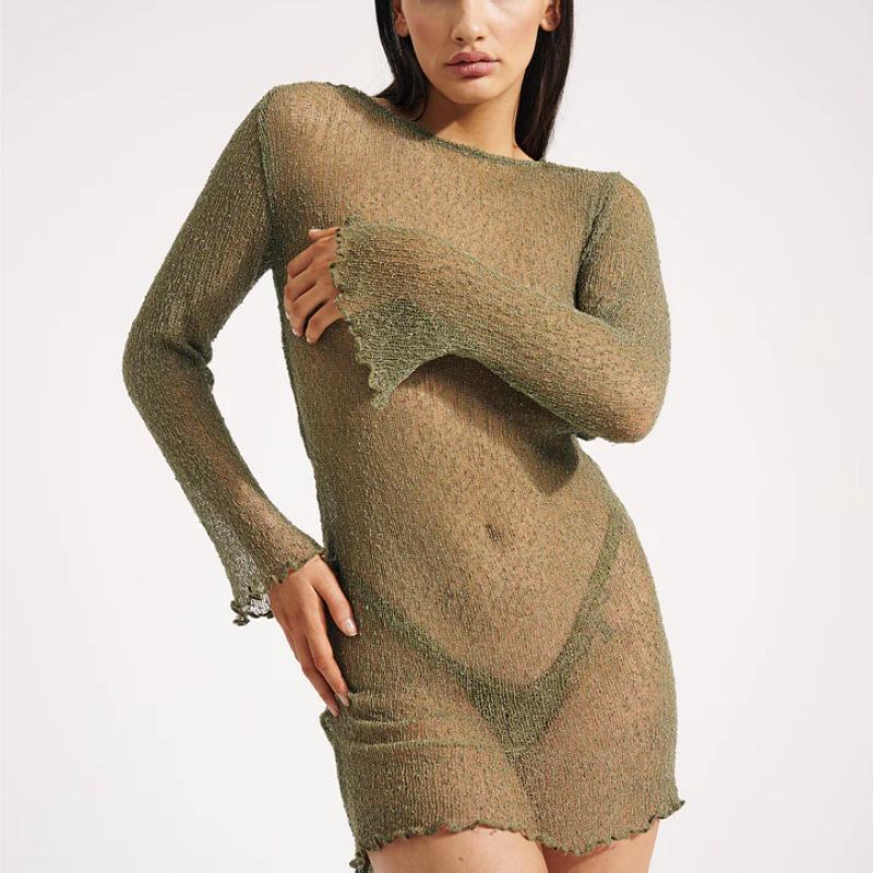 European & American 2025 Summer Knitted Beach Cover-up Dress - Sexy, Hollow-out Vacation Style for Women