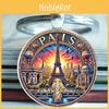 Paris Dusk Scene Keychain With Glass Alloy Pendant For Gift And Decor