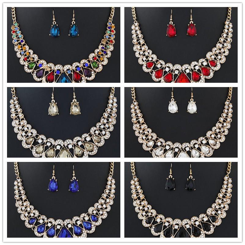 Винтажное платье ожерелье серьги комплекты ювелирные изделия для женщин воротник Kolczyki Damskie серьги тренд Pendientes Oorbellen Orecchini