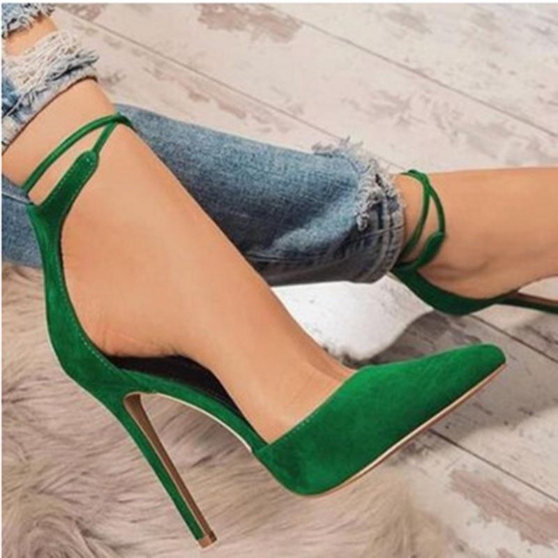 Chic Suede Pointed Shoes For Women With Sexy High Heels And Cross Bandage