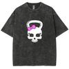 Colourful Old Washed Short-sleeved T-shirt Loose Skull Weird Bow Cute Street American Vintage Trend Leisure