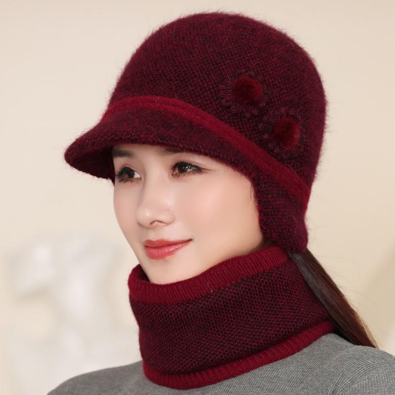 In The Elderly Hat Women Winter Double Warm Ear Protection Wool Hat Cold Knitted Cap