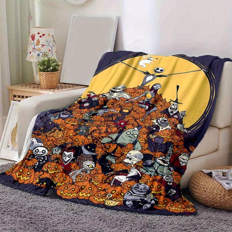 1pc, Cozy Halloween Home Decor: Jack Skellington & Friends Flannel Blanket, Perfect Gift for Bedroom, Living Room, Travel, Camping, Car, Beach, Office