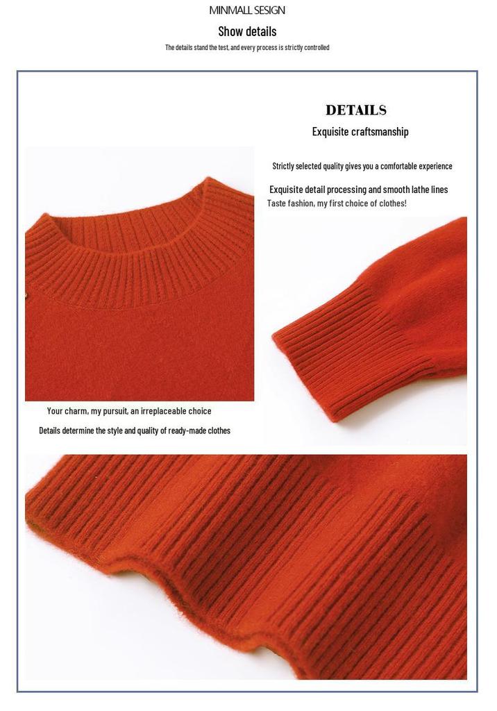 Stylish Women's Beaded Wool Sweater: Solid Color, Half-High Neck Pullover
