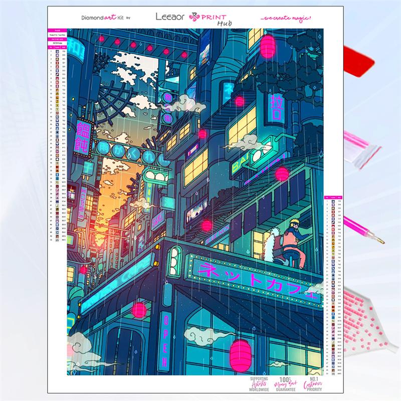 5D Diy Diamond Painting Japanese Anime Building Scene Fantasy Full Rhinestone Mosaic Embroidery Cross Stitch Kit Home Decor Gift