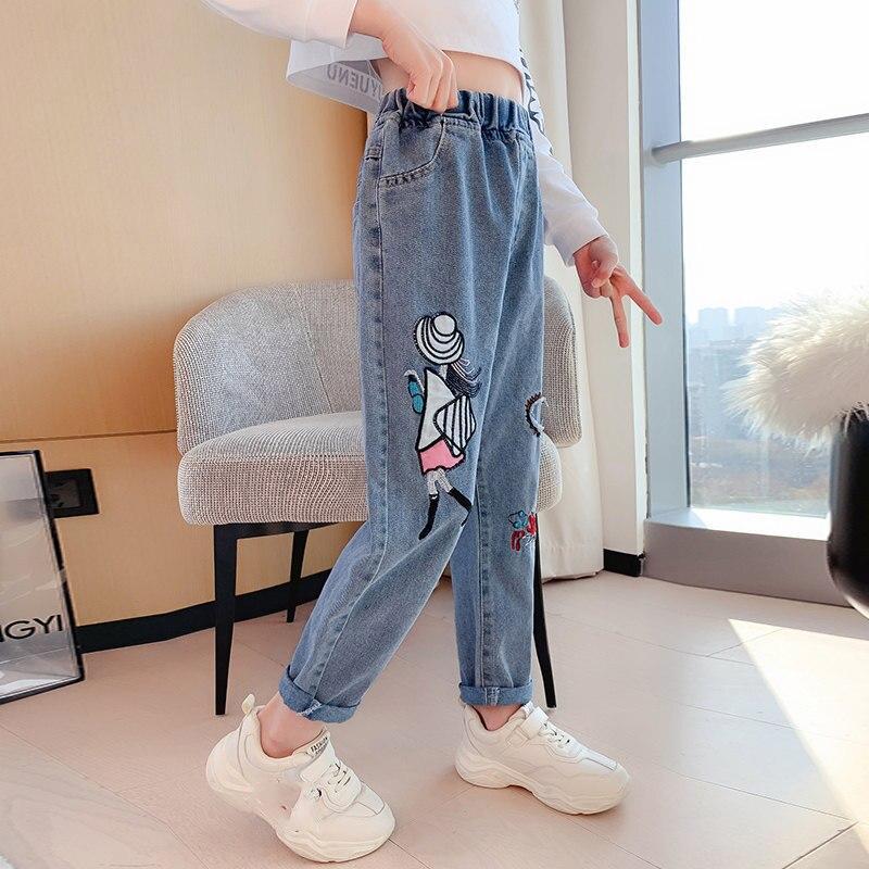 Новое поступление 2021 года, корейские модные повседневные джинсы для девочек, джинсовые штаны с эластичной резинкой на талии, детские джинсы для подростков