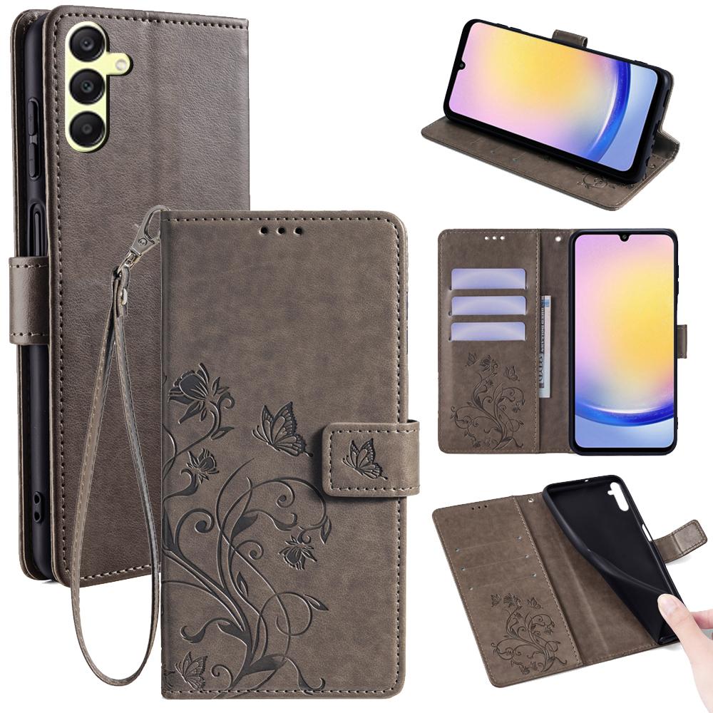 Для Samsung Galaxy A25 5G (Глобальный) (161,0 х 76,5 х 8,3 мм) Чехол Книжка из ПУ кожи с бабочкой и цветком