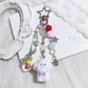 Creative Cute Flocked Kitten Strawberry Pendant Keychain Sweet Animal Keyring Backpack Decoration Accessories Best Friend Gifts