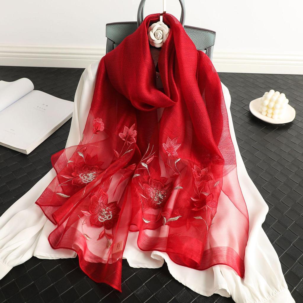 Весенне-осенняя шелковая шерстяная вышитая шаль для женщин