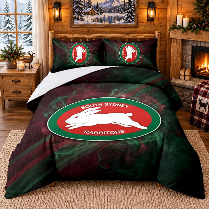 Printed 3Pcs Bedding Set South Sydney Rabbitohs Pattern Bed Sheet Pillowcase For Bedroom Decor