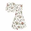 Women Plus Size Two Piece Set Round Neck Sleeveless Flared Dress Short Sleeve Cropped Cardigan Printed Floral Leaf