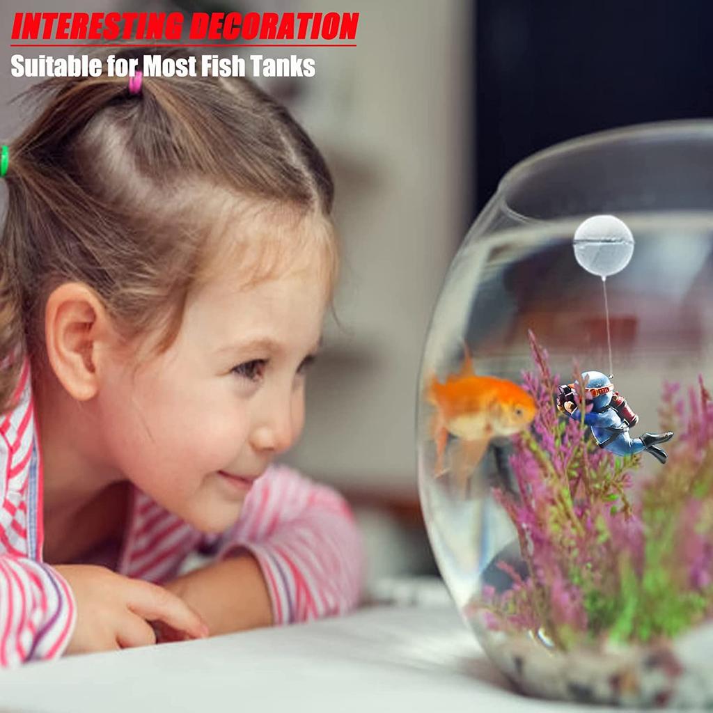 2pcs Cute Floating Diver Ornament Adjustable Position Fish Playmate For Aquarium Fish Tank Swimming Pool
