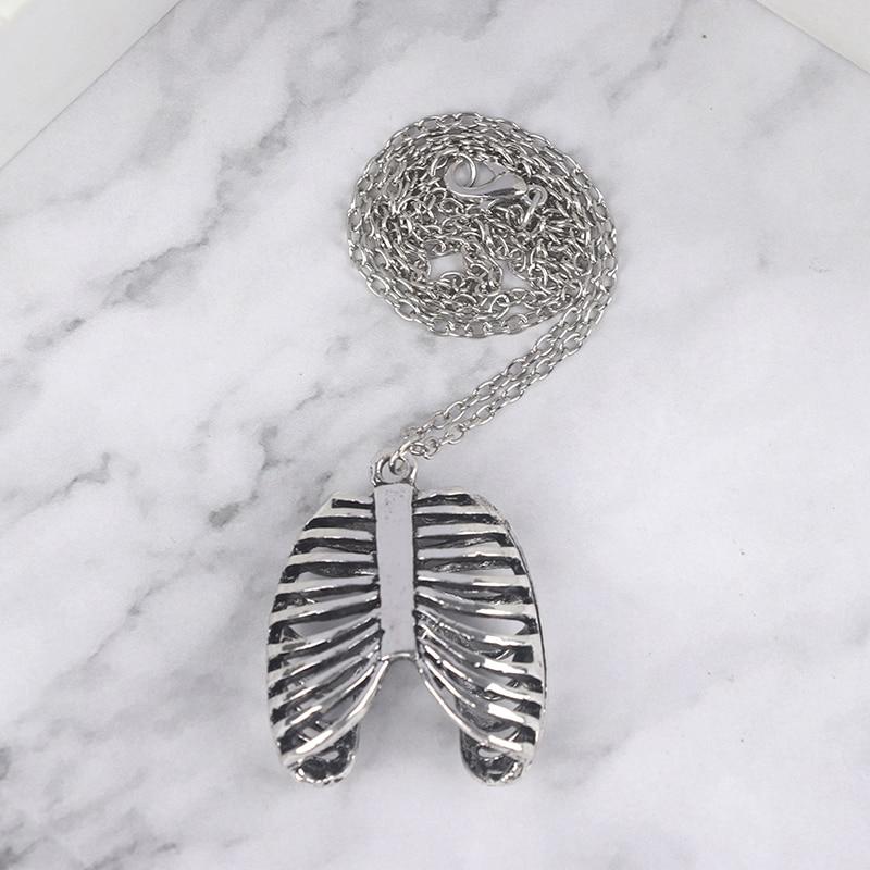 1pcs Fashion Gothic Vinage Rib Cage Necklace Anatomical Skeleton Heart Goth Punk Unique Retro Pendant Necklace For Men Women