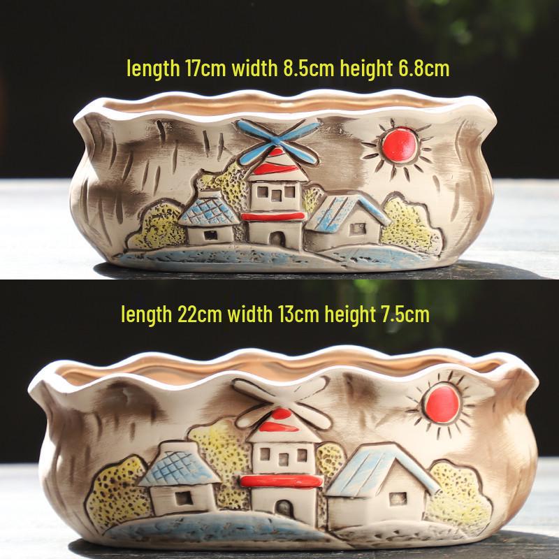 Мультяшный грубый керамический большой керамический горшок для суккулентов в стиле книжки с картинками