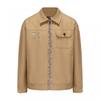Mens Vintage Letter Embroidery Workwear Jacket Cotton Blend Stand Collar Baseball Style Casual Outerwear