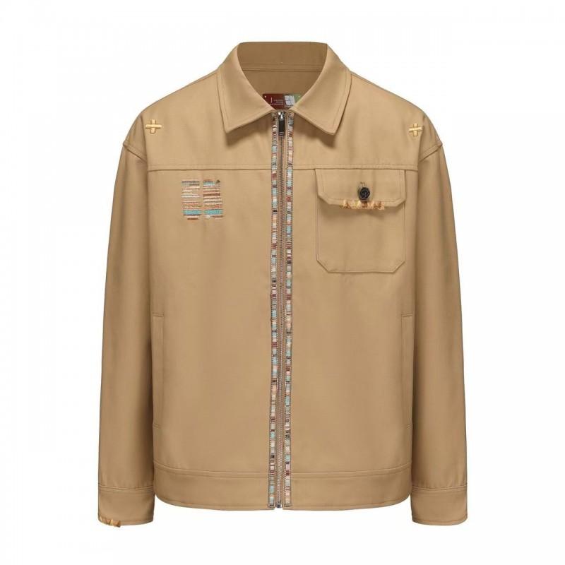 Mens Vintage Letter Embroidery Workwear Jacket Cotton Blend Stand Collar Baseball Style Casual Outerwear