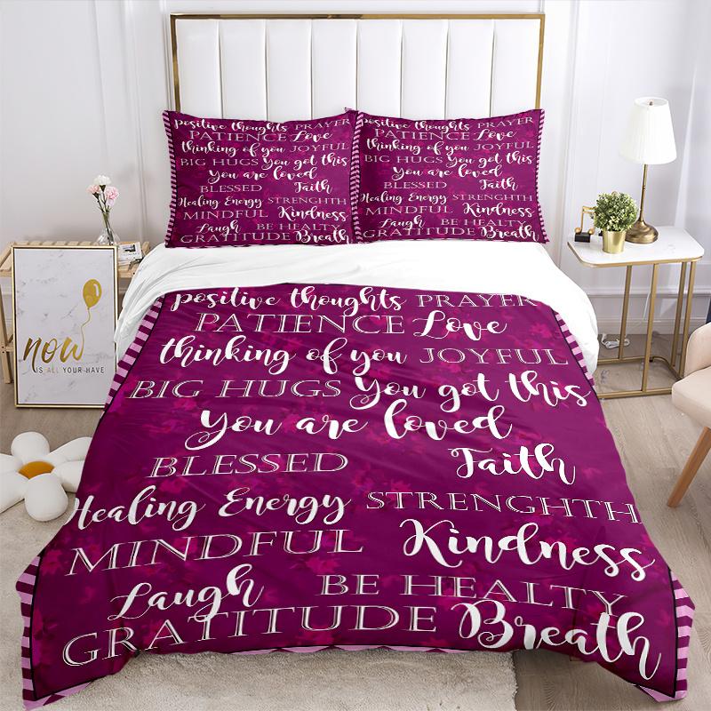 3pcs Positive Thoughts Prayer Bedding Set, Includes Quilt Cover and Pillowcases, Suitable for All Seasons
