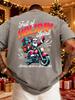 Mens shortsleeved Tshirt Santa Claus rides a motorcycle to deliver gifts suitable holiday parties and Christmas celebrations
