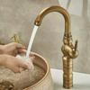 Antique Carved Bathroom Faucet Basin Faucets Brass Hot & Cold Bathroom Sink Faucet Deck Mounted Lavotory Faucet Mixer Water Tap