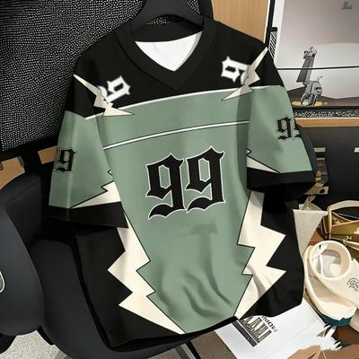 Летняя Мода Номер 99 3D Печать Мужские и Женские Футболки Streetwear Повседневная Одежда с Короткой Рукавой и V-образным Вырезом Мужские Футболки для Активного Отдыха Топы