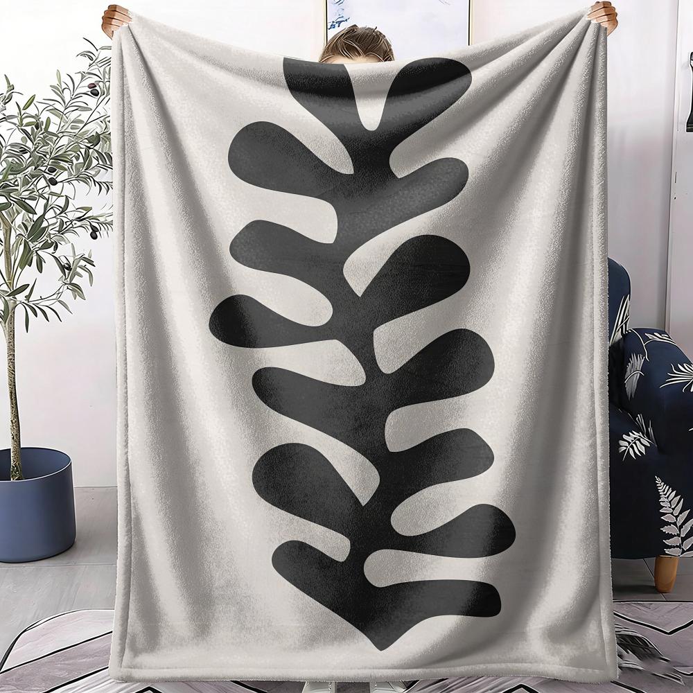 Black Abstract Plant Throw Soft Flannel AC Blanket Lightweight Summer Nap Throw Cozy Blanket for Sofa Bed Travel Home