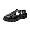 Summer Fashion New Men Gladiators Black White Patented Leather Casual Shoes Breathable Beach Sandals Outdoor Slippers Plus Size