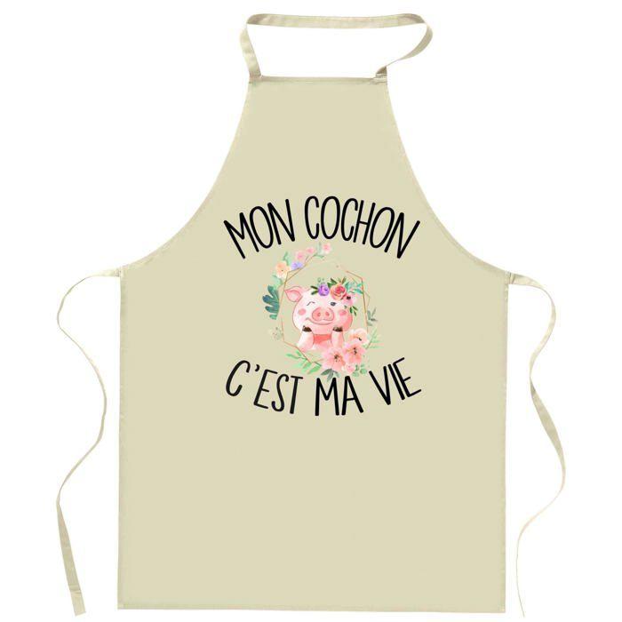 Tablier de cuisine - C'est la vie - Motif cochon - Coton résistant - Imprimé en France