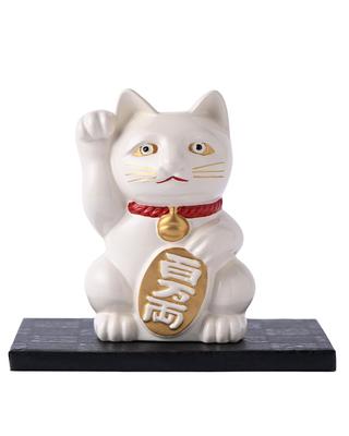Gingado Lucky Cat Белый лакированный правый поднятый металлический Lucky Cat Manekineko Lucky Feng Shui Украшение Takaoka Copperware _ / _ (Манекинеко WH)