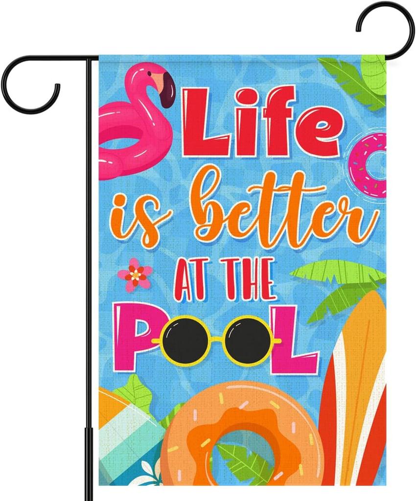 Summer Garden ag for Outside,Life is Better at The Pool Yard ags for Lawn Porch Outdoor Decorations 12x18 Double Sided