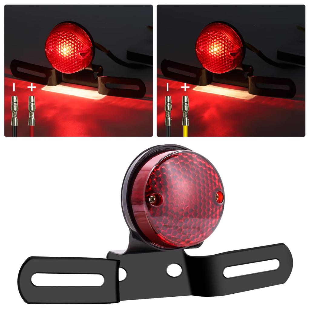 Biqing Мотоциклетный задний фонарь с кронштейном, Круглый мотоциклетный фонарь номерного знака Стоп-сигнал Бег