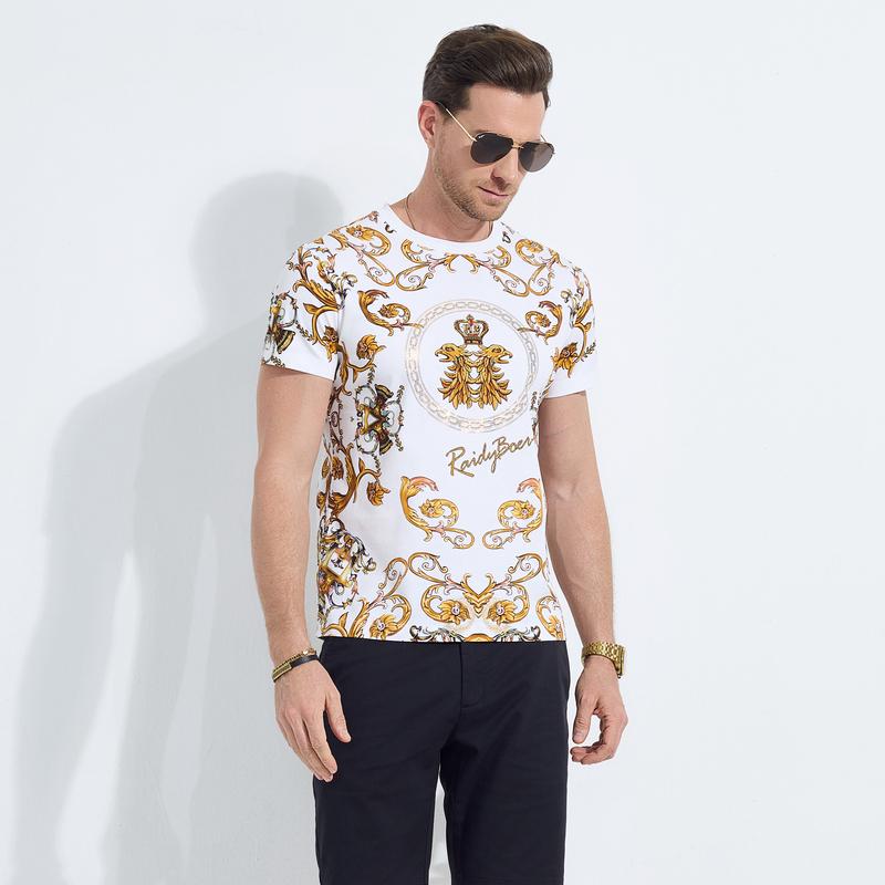 2025 Summer Men's Hot Diamond Double Headed Eagle Short-sleeved T-shirt