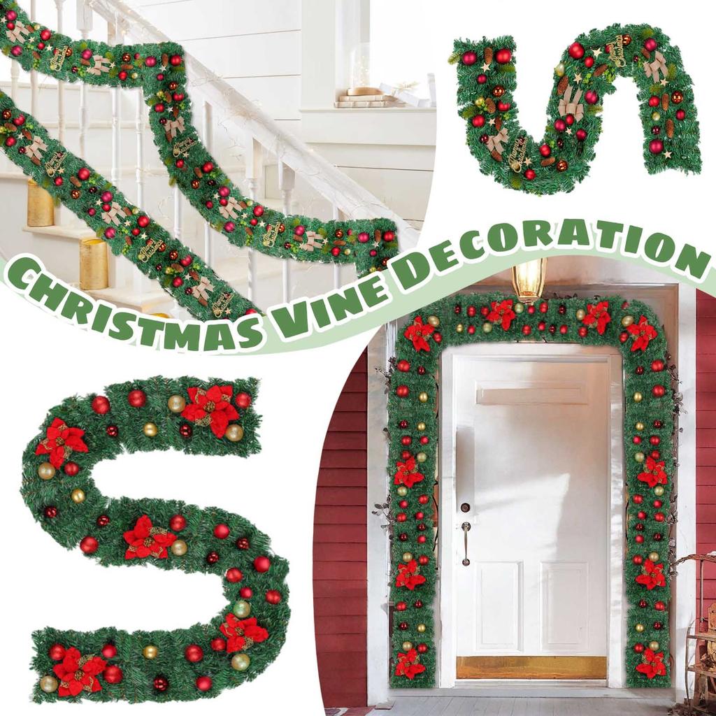 Christmas Rattan Garland Decorative Staircase Fireplace Christmas Decoration Xmas Tree Rattan Banner Home Stair Pendant