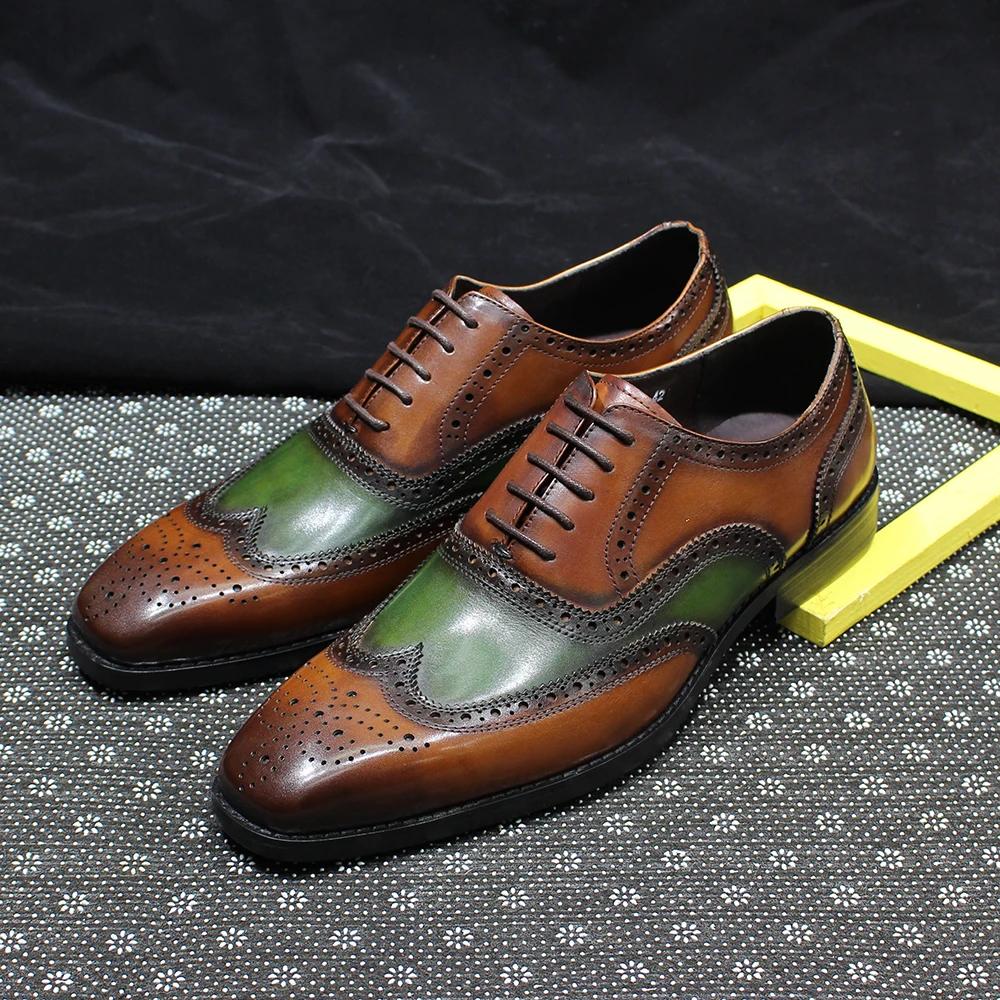 Модная мужская роскошная обувь Оксфорды из натуральной кожи Классические туфли-броги на шнуровке для свадебной вечеринки, бизнеса, офиса, официальной одежды