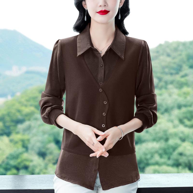 Модная рубашка с длинными рукавами, женская, осенний стиль, для мам, иностранный стиль, верхняя часть рубашки, поло, поддельная рубашка из двух частей
